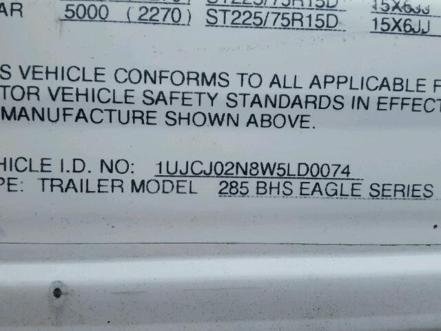 1UJCJ02N8W5LD0074 - 1998 JAYC TRAVEL TRL WHITE photo 10