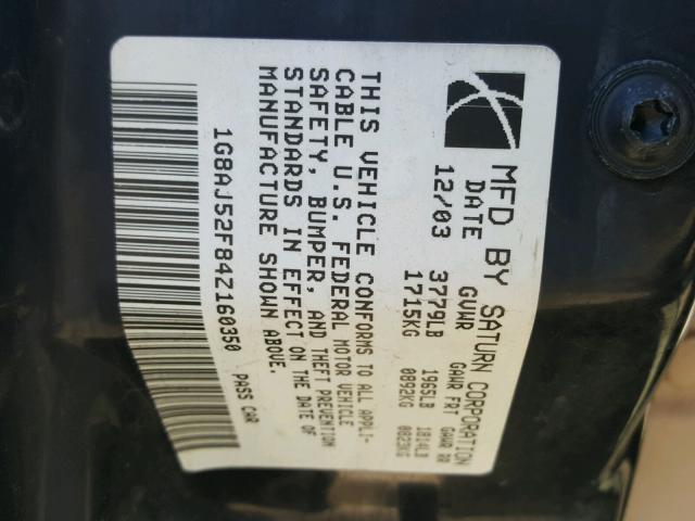 1G8AJ52F84Z160350 - 2004 SATURN ION LEVEL GOLD photo 10