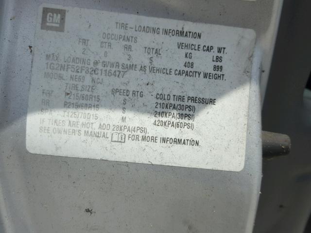 1G2NF52F32C116477 - 2002 PONTIAC GRAND AM S 银色 照片 10