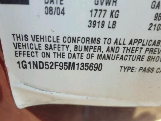 1G1NE52J62M559437 - 2002 CHEVROLET MALIBU LS მუქწითელი ფოტო 10