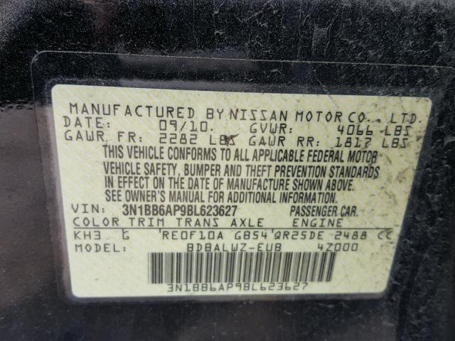 3N1BB6AP9BL623627 - 2011 NISSAN SENTRA SE- BLACK photo 10