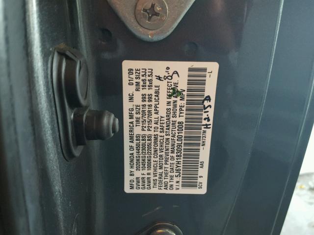 5J6YH18309L001008 - 2009 HONDA ELEMENT LX GRAY photo 10