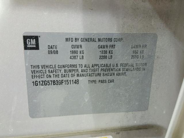 1G1ZG57B39F151148 - 2009 CHEVROLET MALIBU LS 棕色 照片 10