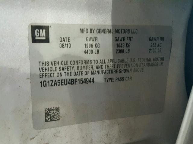 1G1ZA5EU4BF154944 - 2011 CHEVROLET MALIBU LS ვერცხლისფერი ფოტო 10