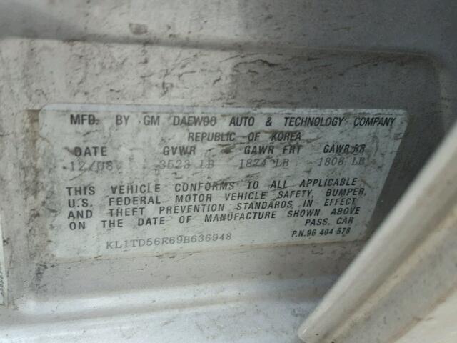 KL1TD56E69B636948 - 2009 CHEVROLET AVEO LS SILVER photo 10