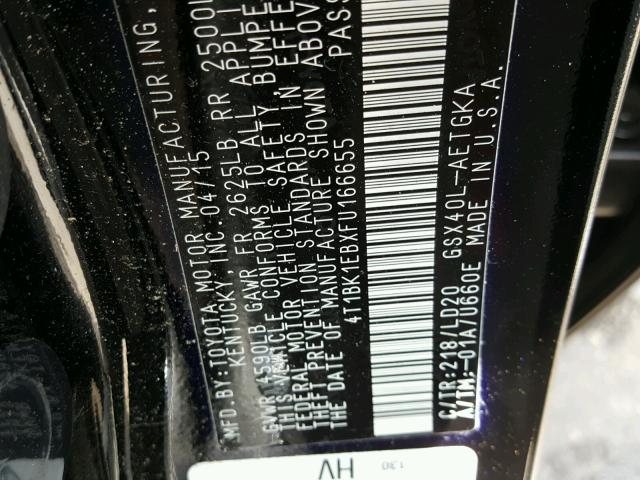 4T1BK1EBXFU166655 - 2015 TOYOTA AVALON XLE BLACK photo 10