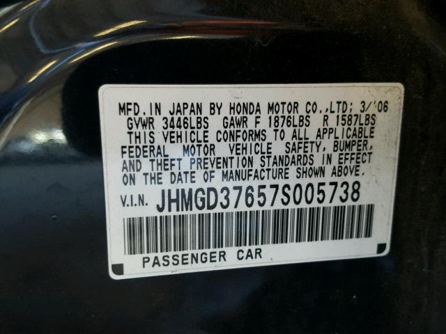 JHMGD37657S005738 - 2007 HONDA FIT S BLACK photo 10