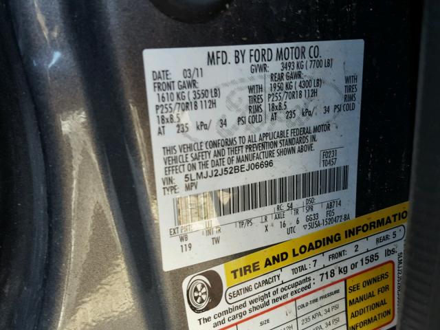 5LMJJ2J52BEJ06696 - 2011 LINCOLN NAVIGATOR GRAY photo 10