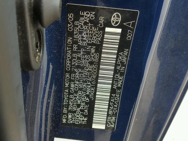 JTKDE167450051885 - 2005 TOYOTA SCION TC 蓝色 照片 10