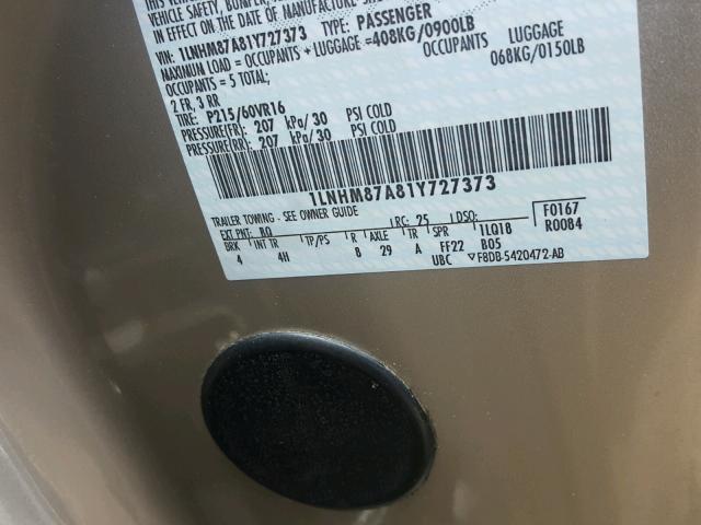 1LNHM87A81Y727373 - 2001 LINCOLN LS Qəhvəyi foto 10