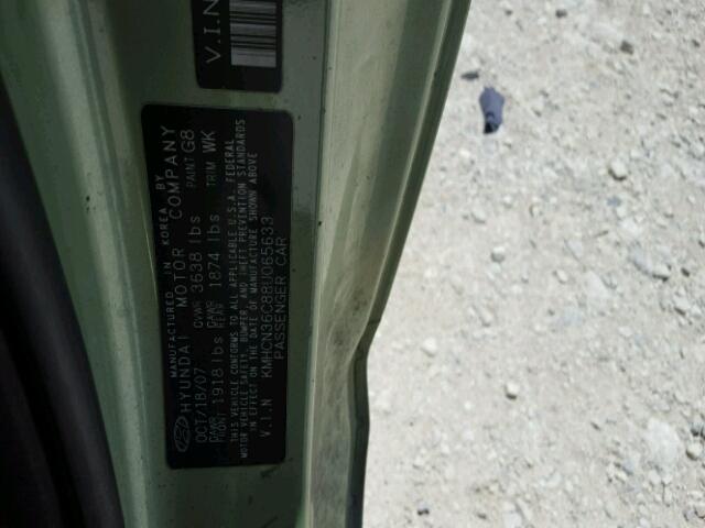 KMHCN36C88U065633 - 2008 HYUNDAI ACCENT SE GREEN photo 10