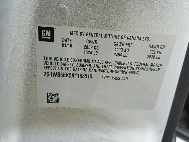 2G1WB5EK5A1183616 - 2010 CHEVROLET IMPALA LT Արծաթագույն լուսանկար 10