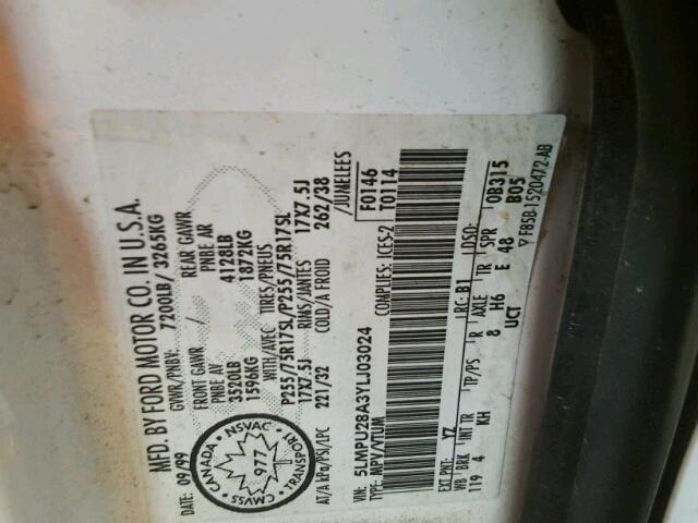 5LMPU28A3YLJ03024 - 2000 LINCOLN NAVIGATOR 白色 照片 10