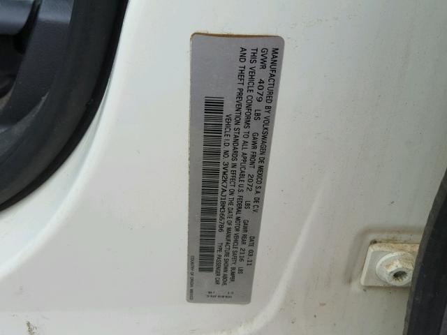 3VW2K7AJ1BM365786 - 2011 VOLKSWAGEN JETTA BASE 白色 照片 10