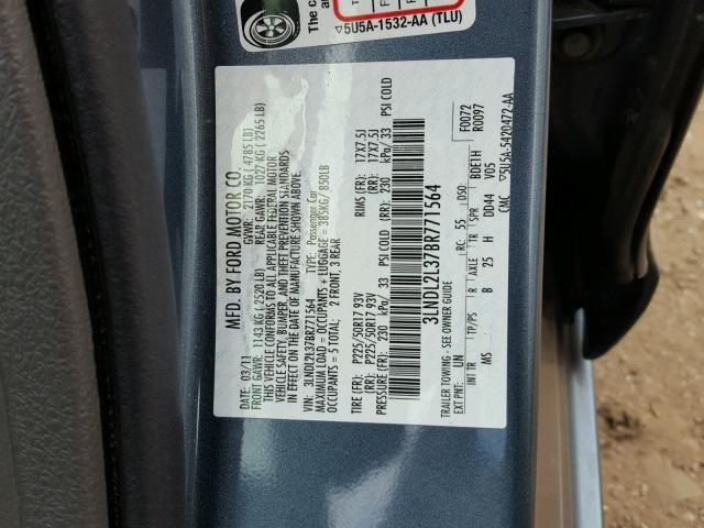 3LNDL2L37BR771564 - 2011 LINCOLN MKZ HYBRID BLUE photo 10