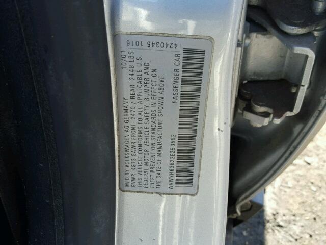 WVWYH63B22E250552 - 2002 VOLKSWAGEN PASSAT GLX 银色 照片 10