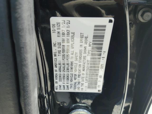 5J8TB18507A011437 - 2007 ACURA RDX TECHNO BLACK photo 10