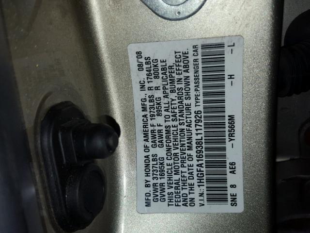 1HGFA16938L117926 - 2008 HONDA CIVIC EXL Qızıl foto 10