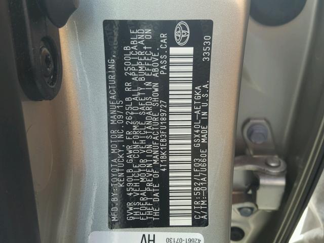 4T1BK1EB3FU189727 - 2015 TOYOTA AVALON XLE GOLD photo 10