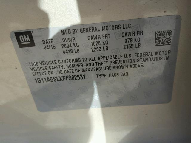 1G11A5SLXFF302531 - 2015 CHEVROLET MALIBU LS BEIGE photo 10