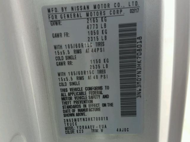 3N63M0YN3HK708018 - 2017 CHEVROLET CITY EXPRE SILVER photo 10