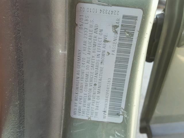WVWTH63B42P041263 - 2002 VOLKSWAGEN PASSAT GLX 绿色 照片 10