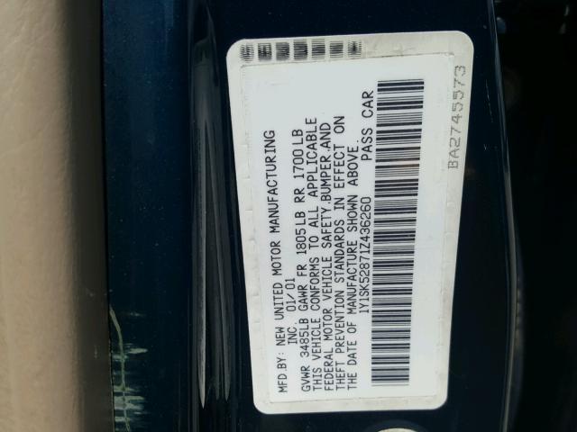 1Y1SK52871Z436260 - 2001 CHEVROLET GEO PRIZM 蓝色 照片 10