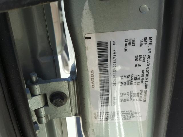 YV1CY592451167030 - 2005 VOLVO XC90 SILVER photo 10