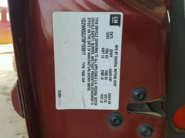 1G2WK52J73F153911 - 2003 PONTIAC GRAND PRIX BURGUNDY photo 10