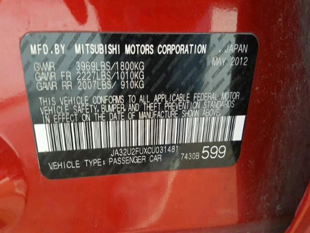 JA32U2FUXCU031481 - 2012 MITSUBISHI LANCER ES/ RED photo 10