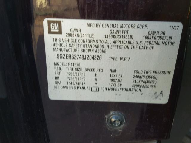 5GZER33748J204326 - 2008 SATURN OUTLOOK XR ბურგუნდია ფოტო 10