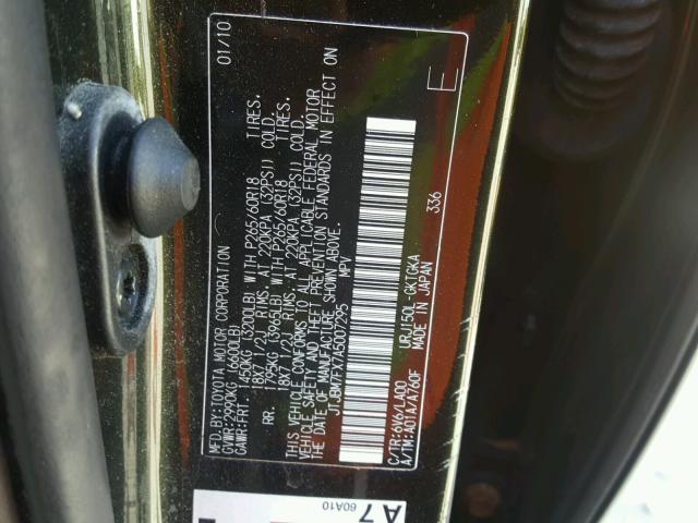 JTJBM7FX7A5007295 - 2010 LEXUS GX BASE GREEN photo 10