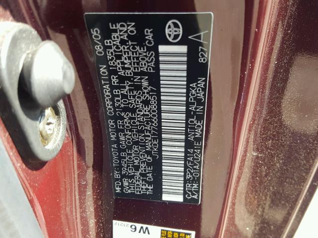 JTKDE177660088517 - 2006 TOYOTA SCION TC 栗色 照片 10