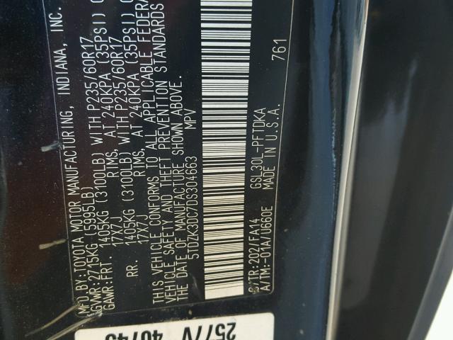 5TDZK3DC7DS304663 - 2013 TOYOTA SIENNA BAS BLACK photo 10