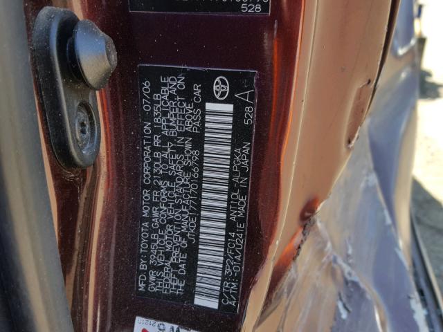 JTKDE177170166798 - 2007 TOYOTA SCION TC BURGUNDY photo 10