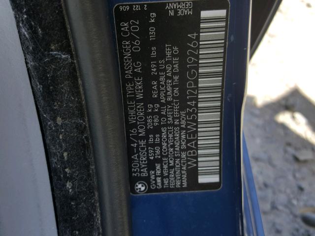 WBAEW53412PG19264 - 2002 BMW 330 XI BLUE photo 10