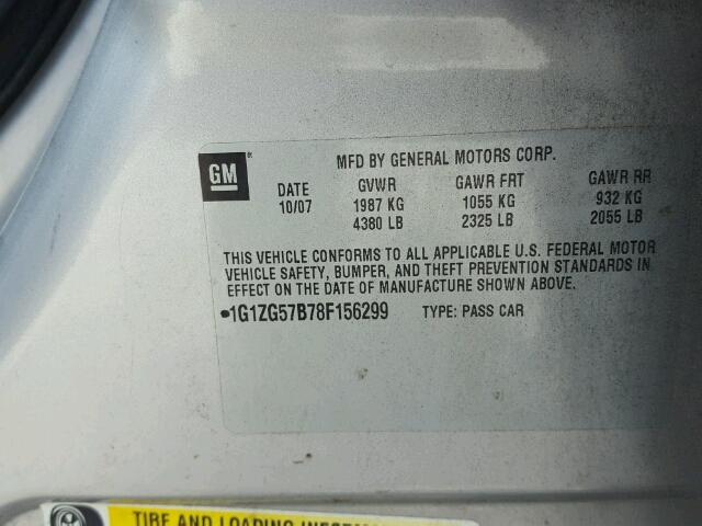 1G1ZG57B78F156299 - 2008 CHEVROLET MALIBU LS 银色 照片 10