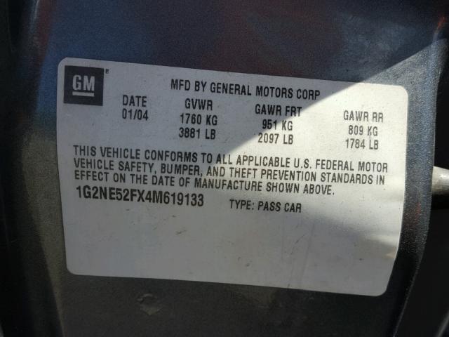 1G2NE52FX4M619133 - 2004 PONTIAC GRAND AM S Boz foto 10