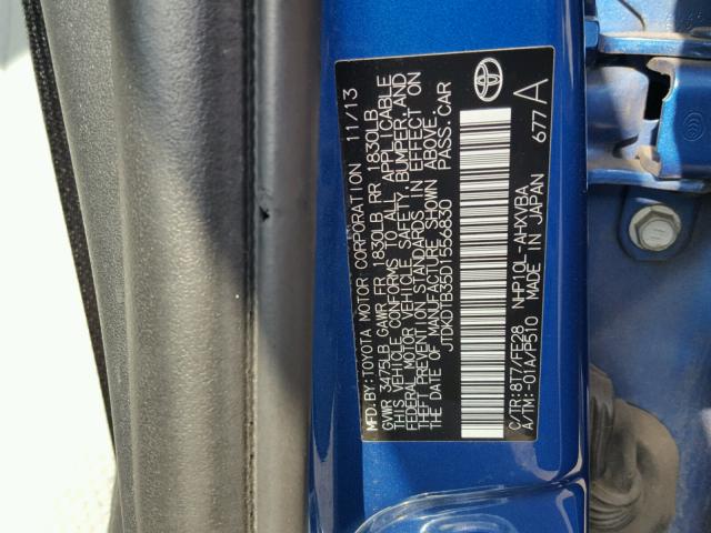 JTDKDTB35D1556830 - 2013 TOYOTA PRIUS C BLUE photo 10