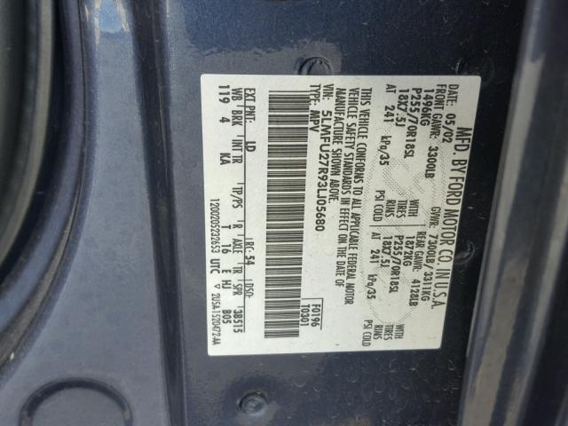 5LMFU27R93LJ05680 - 2003 LINCOLN NAVIGATOR ლურჯი ფოტო 10