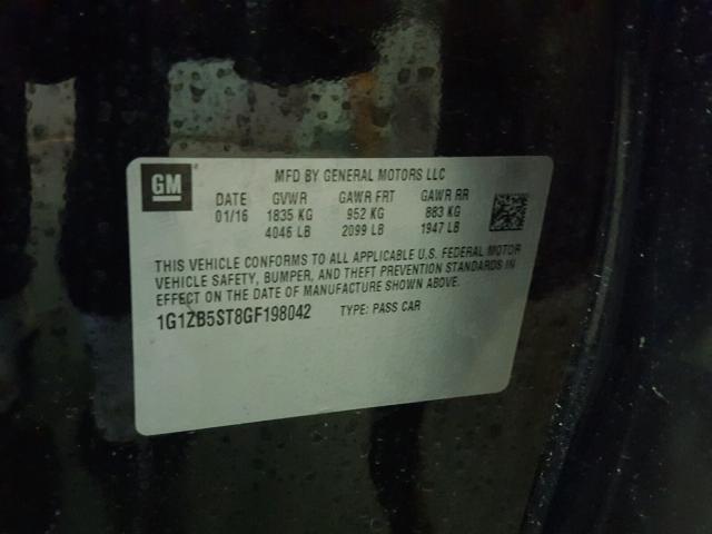 1G1ZB5ST8GF198042 - 2016 CHEVROLET MALIBU LS შავი ფოტო 10