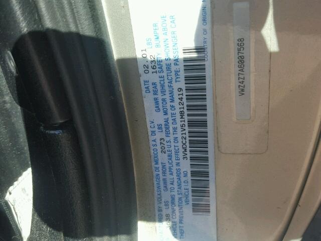 3VWDC21V51M812419 - 2001 VOLKSWAGEN CABRIO GLX 银色 照片 10