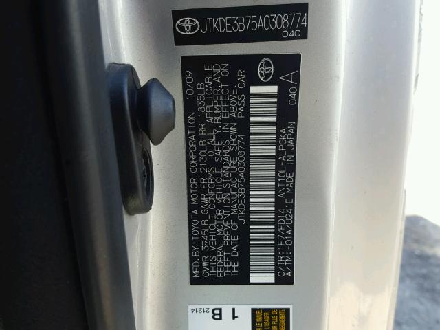 JTKDE3B75A0308774 - 2010 TOYOTA SCION TC 银色 照片 10