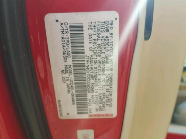 JTHFN48Y620008568 - 2002 LEXUS SC 430 RED photo 10