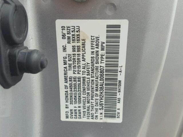 5J6YH2H38AL006807 - 2010 HONDA ELEMENT LX SILVER photo 10