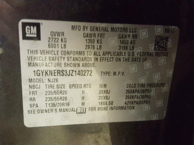 1GYKNERS3JZ140272 - 2018 CADILLAC XT5 PREMIU GRAY photo 10