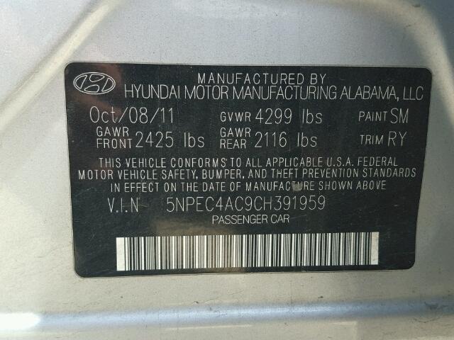 5NPEC4AC9CH391959 - 2012 HYUNDAI SONATA SE/ SILVER photo 10