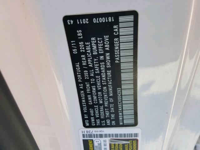 WVWBW7AHXCV004293 - 2012 VOLKSWAGEN EOS KOMFOR 白色 照片 10