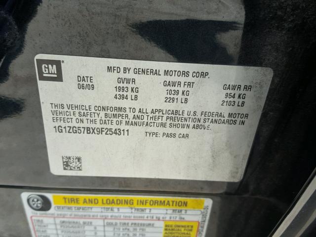 1G1ZG57BX9F254311 - 2009 CHEVROLET MALIBU LS 黑色 照片 10