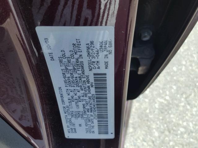 JTLKT324040144529 - 2004 TOYOTA SCION XB PURPLE photo 10